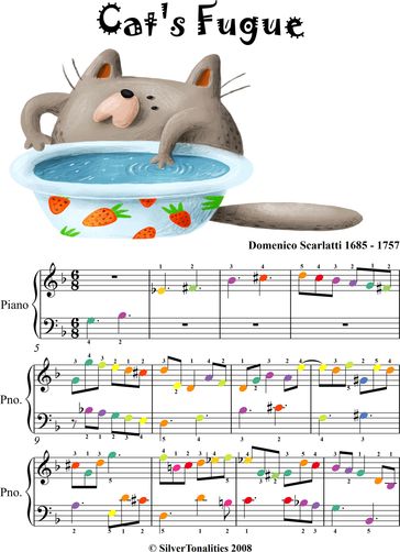 Cat's Fugue Easy Piano Sheet Music with Colored Notes