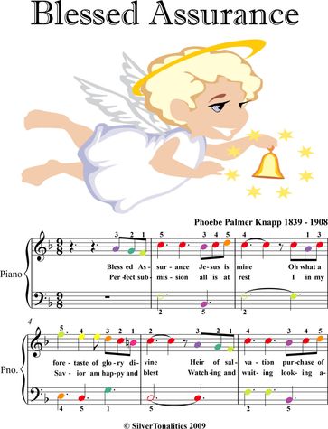 Blessed Assurance Easy Piano Sheet Music with Colored Notation