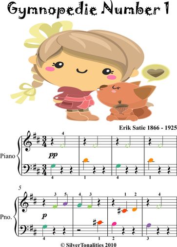 Gymnopedie Number 1 Beginner Piano Sheet Music with Colored Notes