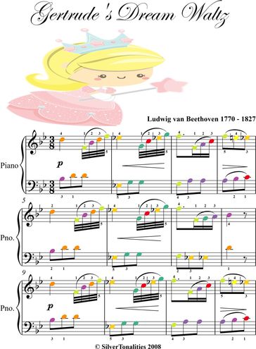 Gertrude's Dream Waltz Easy Piano Sheet Music with Colored Notes