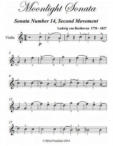 Moonlight Sonata Second Movement Easy Violin Sheet Music