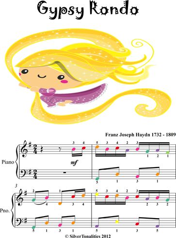 Gypsy Rondo Easy Piano Sheet Music with Colored Notes