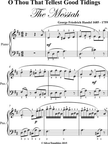 O Thou That Tellest Good Tidings Messiah Easy Piano Sheet Music