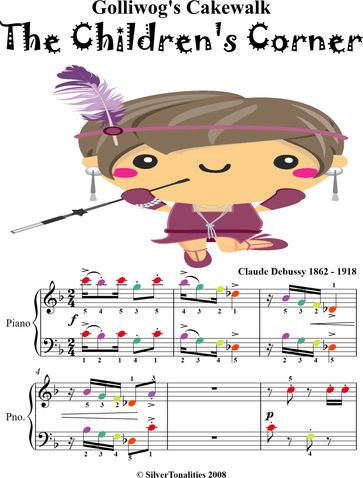 Golliwog's Cakewalk Easy Piano Sheet Music with Colored Notes