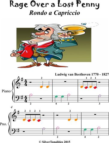 Rage Over a Lost Penny Rondo a Capriccio Beginner Piano Sheet Music with Colored Notes