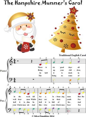 Hampshire Mummer's Carol Easy Piano Sheet Music with Colored Notes