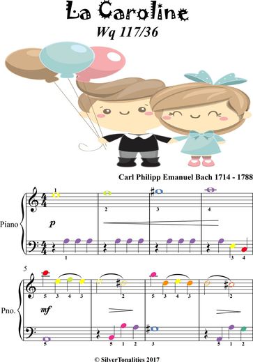 La Caroline W1 117 36 Easy Piano Sheet Music with Colored Notes