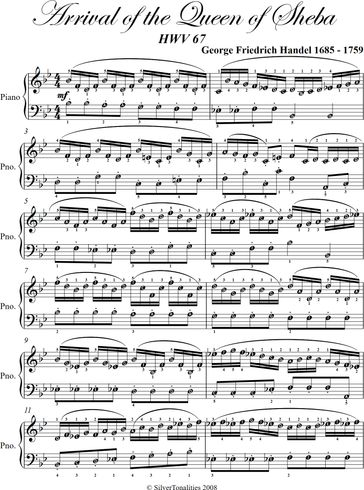Arrival of the Queen of Sheba Easy Piano Sheet Music