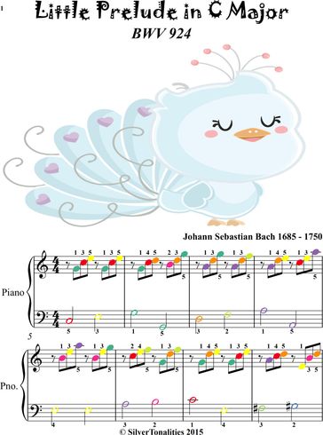 Little Prelude in C Major BWV 924 Easy Piano Sheet Music with Colored Notes