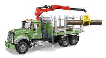 Bruder 02824 - Mack Granite Trasporto 3 Tronchi Con Gru