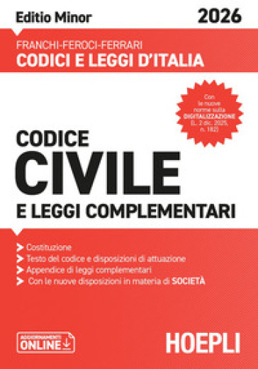 Codice civile e leggi complementari. Editio Minor 2026. Nuova ediz.