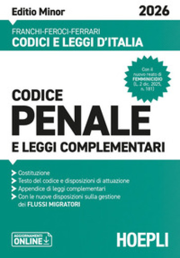 Codice penale e leggi complementari. Editio Minor 2026. Nuova ediz.