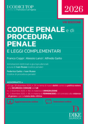 Codice penale e di procedura penale e leggi complementari. Top 2026. Con aggiornamento online. Con estensioni online