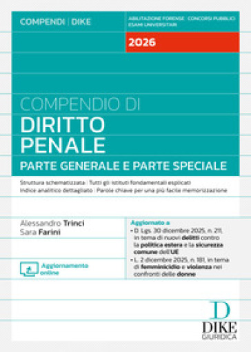 Compendio di diritto penale. Parte generale e parte speciale 2026. Con aggiornamento online