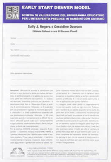 Esdm Cheklist. Intervento Precoce Per Autismo