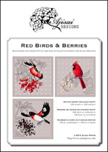 Red birds &amp; Berries. Cros stitch and blackwork designs