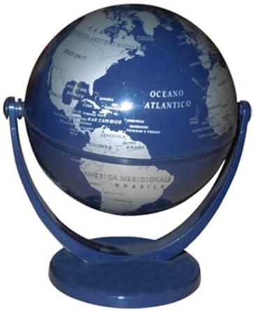 GLOBO BLU E ARGENTO BASE BLU 10 CM.