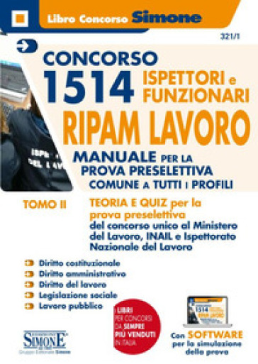 Concorso 1514 Ispettori E Funzionari Ripam Lavoro - Manuale Per La Prova Preselettiva Comune A Tutti I Profili Tomo Ii: Vol. 2-image