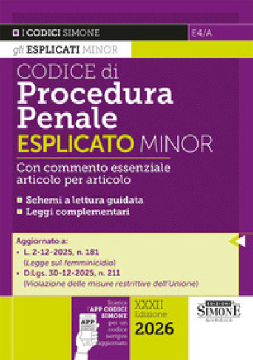 Codice di procedura penale. Esplicato minor. Con APP CODICI SIMONE per un codice sempre aggiornato