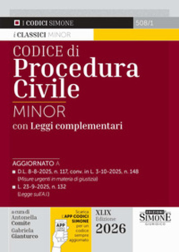 Codice di procedura civile. Ediz. minor. Con APP CODICI SIMONE per un codice sempre aggiornato