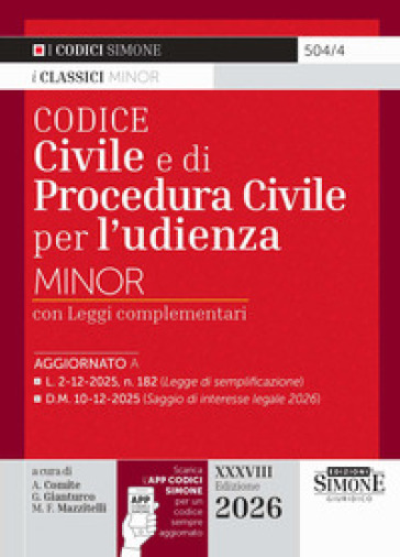 Codice civile e di procedura civile per l'udienza Minor. Con APP CODICI SIMONE per un codice sempre aggiornato