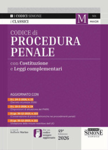 Codice di procedura penale con Costituzione e leggi complementari. Con APP CODICI SIMONE per un codice sempre aggiornato
