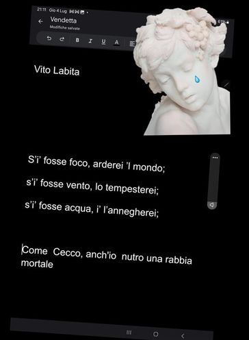 Vito Labita S'i' fosse foco, arderei 'l mondo; s'i' fosse vento, lo tempesterei; s'i' fosse acqua, i' l'annegherei; Come Cecco, anch'io nutro una rabbia mortale