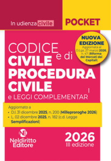 Codice civile e di procedura civile 2026 (per udienza)
