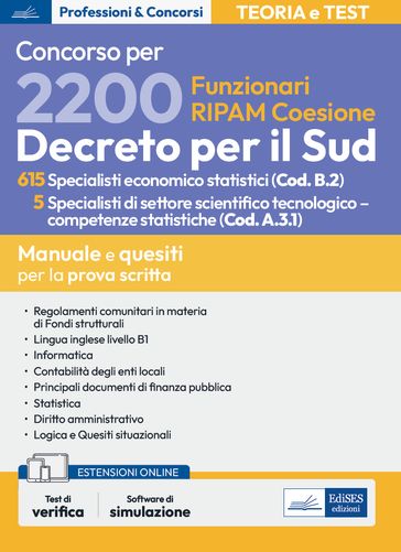 Concorso per 2200 Funzionari RIPAM coesione. 615 Specialisti economico statistici (Cod. B.2) 5 Specialisti di settore scientifico tecnologico  competenze statistiche (Cod. A.3.1)