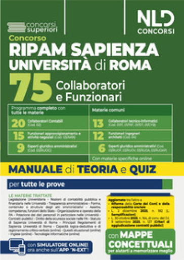 Concorso Università La Sapienza Università di Roma Ripam per 75 Collaboratori e funzionari, Manuale unico per tutti i profili completo di teoria e test. Con espansione online