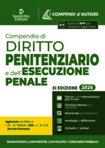 Compendio di diritto penitenziario e dell'esecuzione penale 2026 aggiornato al Decreto sicurezza