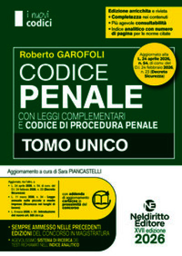 Codice penale e di procedura penale 2026 normativo per il concorso in magistratura aggiornato al D.L. Sicurezza