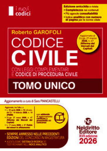 Codice civile e di procedura civile e leggi complementari 2026 normativo per il concorso in Magistratura. Tomo unico
