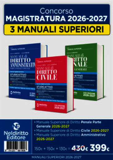 Kit 3 manuali superiori civile, penale e amministrativo 2026-2027
