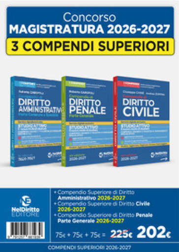 Kit 3 compendi superiori Civile, Penale e Amministrativo 2026/2027. Nuova ediz.